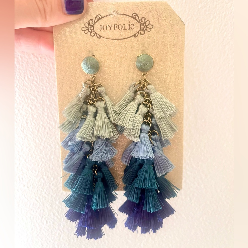 Joyfolie Ombre Grey-to-Navy Layered Tassel Earrings